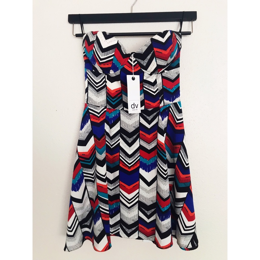 Dolce Vita strapless deco print bustier dress